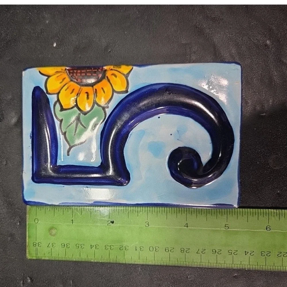 Talavera Sunflower House Number Tile, High‎ Relief #5, Mexican Address Plaque